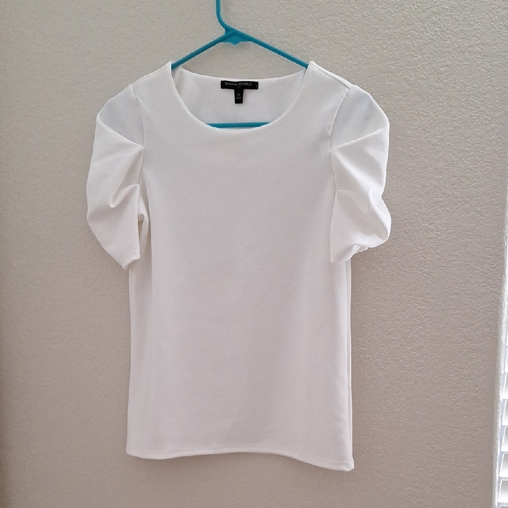 Banana Republic White Ruched Short Sleeve Blouse